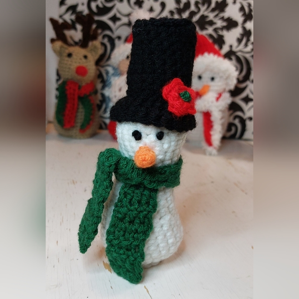 Christmas Mr. Green Scarf Snowman Handmade by me Holiday Decoration Unique Gift - Picture 1 of 6